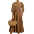 thumbnail image 2 of Vestido Suelto, Vestido De Cuello Redondo Bolsillos De Inserción De Estilo Recto Mangas De Linterna Poliéster De Tres Cuartos Para Vacaciones Para El Trabajo ANGGREK Otros, 2 of 4