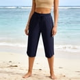 thumbnail image 5 of hoksml High Waist Knee Length Pants for Women, Stretchy Drawstring Workout Capris with Zipper Pockets, 5 of 9