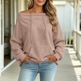 thumbnail image 4 of Karymi Plus Size Tops for Women Solid Off the Shoulder Hoodie, Oversized Long Sleeve Loose Pullover Sweatshirt with Front Kangaroo Pocket for Autumn Winter, 4 of 9