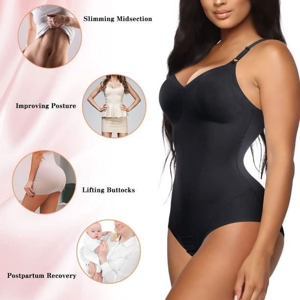 Ursexyly Women Waist Trainer Shapewear Tummy Control Fajas Colombianas Body  Shaper Sexy V-Neck Slim Bodysuit Tops Black XX-Large 