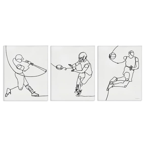 Stupell Industries Simple Line Doodle People Playing Sports Baseball Football Basketball, 24 x 30, Design by Kamdon Kreations