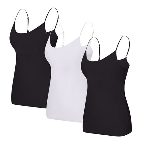 Clearance!Uooqdmx Tank Top with Built in Bra for Women  Cotton Tank Top Women  Spaghetti Strap Tops for Women  2025 Yoga Gym Sleeveless Plus Size Underwear  Basic Tops (3pc)  Black 1 3XL