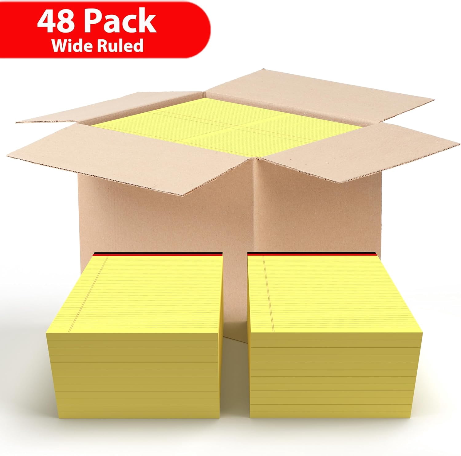 E-Clips USA 50-Sheet Legal Wide Ruled Paper Notepads with Chipboard Back, Canary Yellow, 48-Pack
