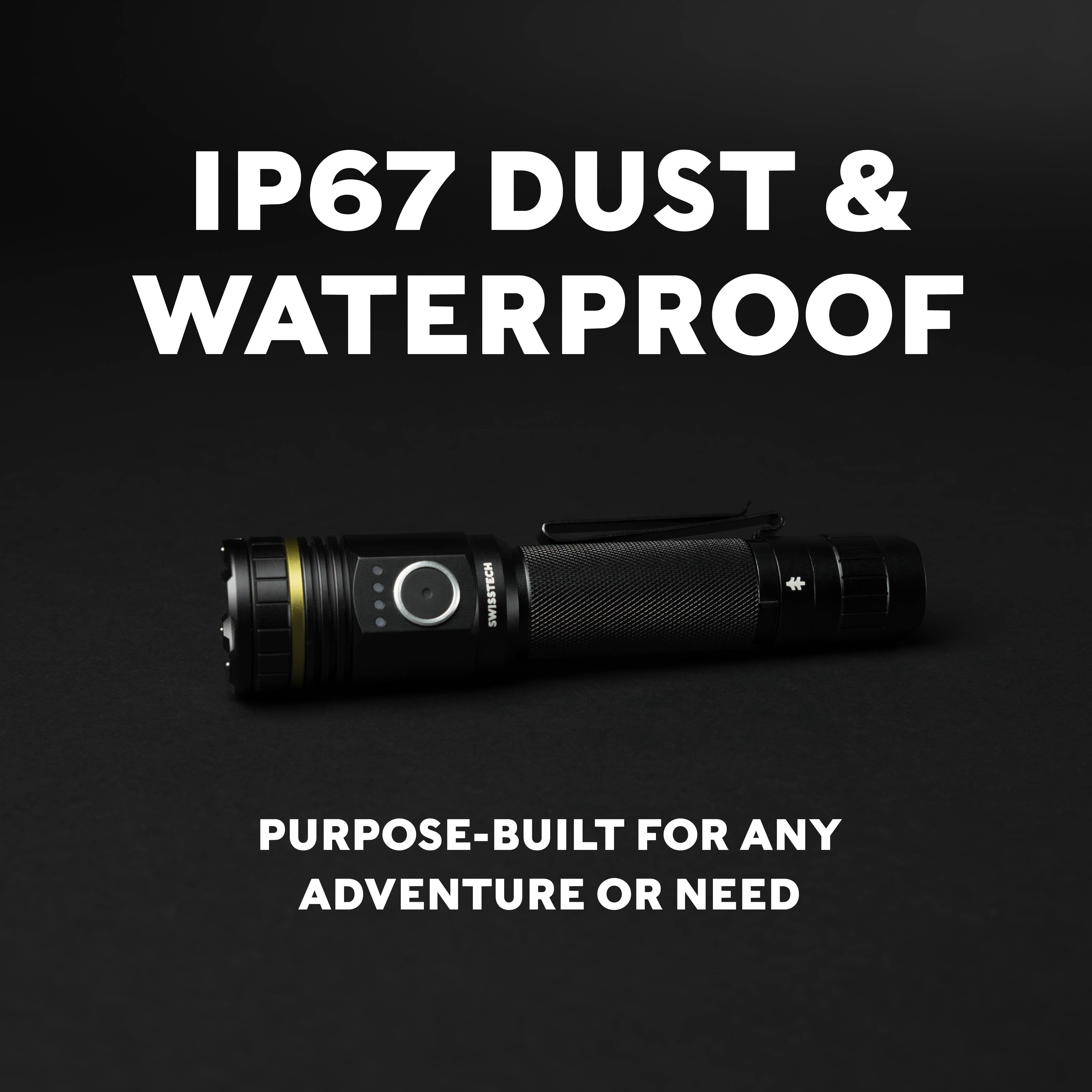 Swiss Tech TAKTISCH 2500LM Rechargeable Tactical LED Flashlight, Waterproof Aluminum