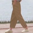 thumbnail image 2 of QIUOMBBP Summer Loose Fit Pants for Girl Casual Wide Leg Pants with Side Slit Loungh Long Bloomers for Holiday Beige 13 Years, 2 of 8