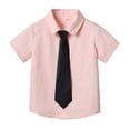 thumbnail image 2 of THDHVS Boys Uniform Shirts,Boys Dress Shirts,Kids Solid Color Short Sleeve Button Down Shirt with Tie for School Pink 3-4 Years, 2 of 8