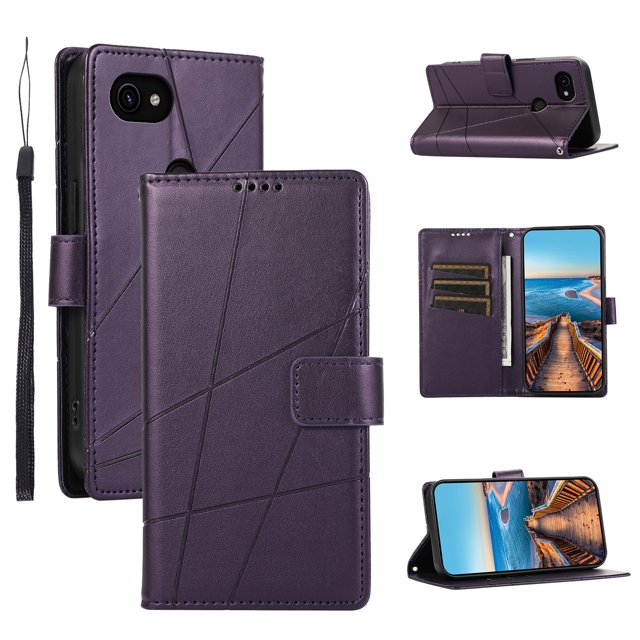 Google Pixel 3A Case ,Vintage PU Leather Flip Cover Card Slots Magnetic Kickstand Hand Strap Case for Google Pixel 3A