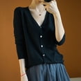 thumbnail image 2 of Spring Summer Single Breasted Thin Cardigan Solid Casual Medium Strech V-Neck Short Women's Clothing High Quality Long Sleeve, 2 of 6