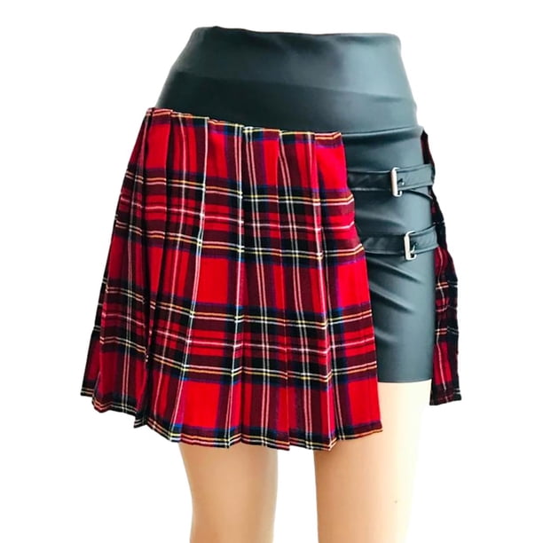 Falda short mini Kosauki Moda Vinipiel stretch negra con rojo para mujer
