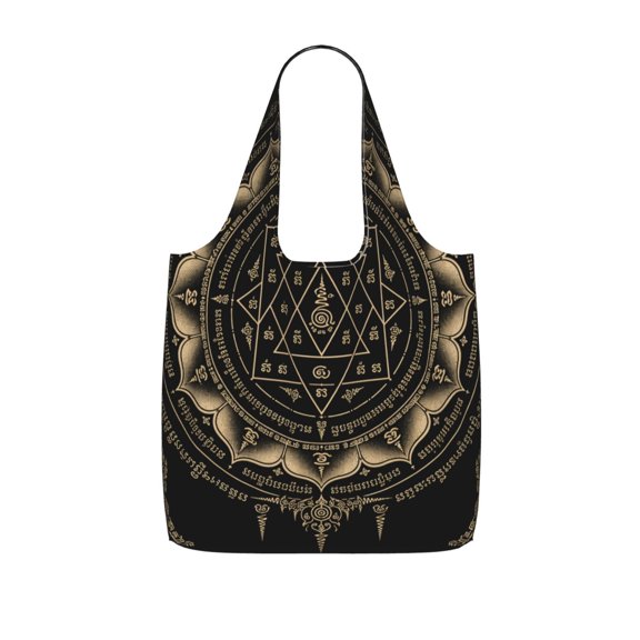 Traditional Style Geometric Foldable Reusable Shopping Bag Large Capacity Tote Handbag Storage Pouch for Travel Work