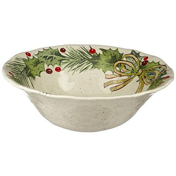 Grasslands Road Ceramic Holiday Bowl – Festive Holly, Pine & Berry Design (11.5" Serving Bowl)