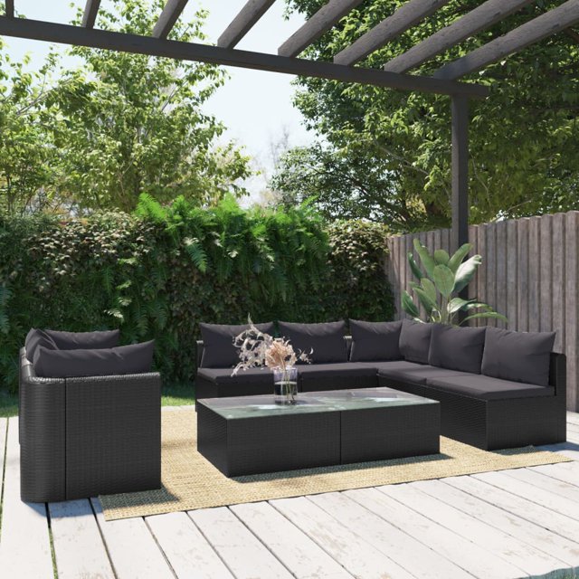 vidaXL 9 Piece Garden Lounge Set with Cushions Poly Rattan Black