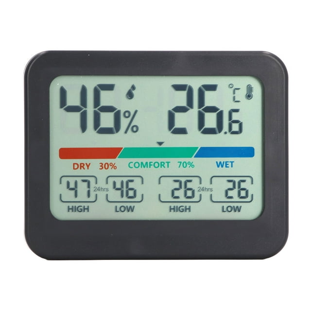 Higrómetro Digital, Termómetro Pantalla LCD Monitor Electrónico de Temperatura y Humedad Succión Magnética Trasera