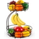 thumbnail image 1 of Cesta de frutas de 2 niveles con soporte para plátanos, cesta de frutas de metal de varios niveles para aperitivos de frutas y verduras y artículos para el hogar (negro), 1 of 5