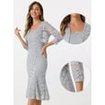 thumbnail image 2 of DARING DIVA Women's Fishtail Sheath Open Front Shrugs 2pc Lace Dress S Light Grey, 2 of 6