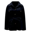 thumbnail image 7 of Huowey Womens Overcoat Button Down Long Sleeve Lapel Wool Coat With Belt Elegant Solid Color Oversized Fashion Jacket Mid Length Comfort Outwear,Blue,L, 7 of 7