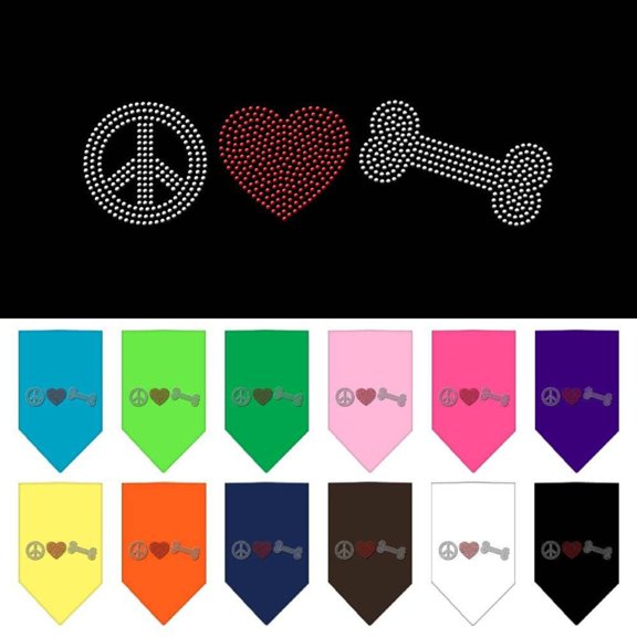 Peace Love Bone Rhinestone Bandana Black Small