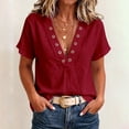 thumbnail image 6 of cocolona Summer V Neck Tops for Women Short Sleeve Grommet Eyelet Shirts Trendy Casual Solid Color Blouses, 6 of 7