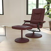 BizChair Multi-Position Recliner & Ottoman with Wrapped Base in Burgundy LeatherSoft