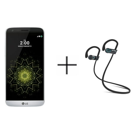 LG G5 RS988 Unlocked GSM Smartphone and SHARKK Flex 20 Wireless Bluetooth Waterproof Headphones with Mic, Silver (Value Bundle)