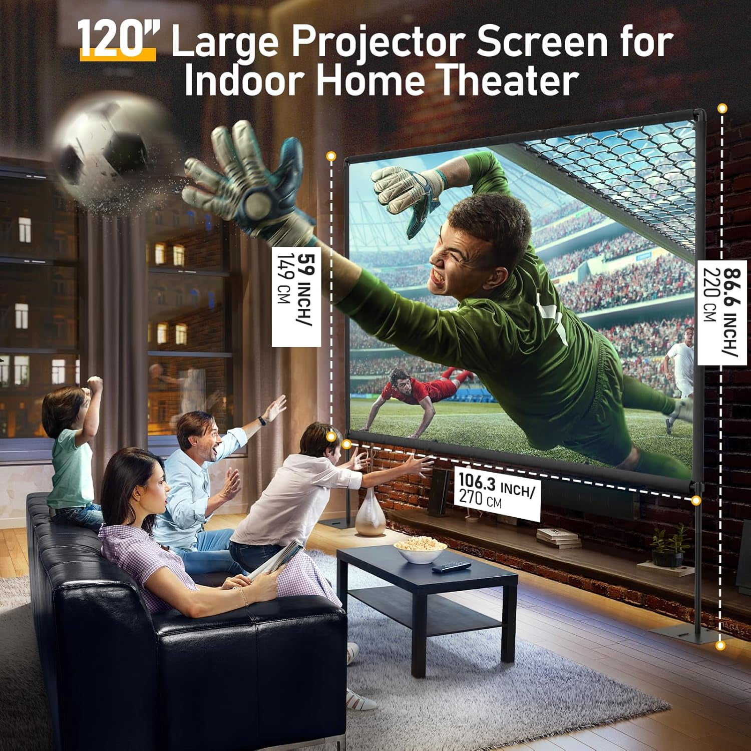 EMART Outdoor Projector Screen with Heavy Flat Base, 120in Portable Movie Screen Stand Indoor 16:9 4K HD for Backyard, Party