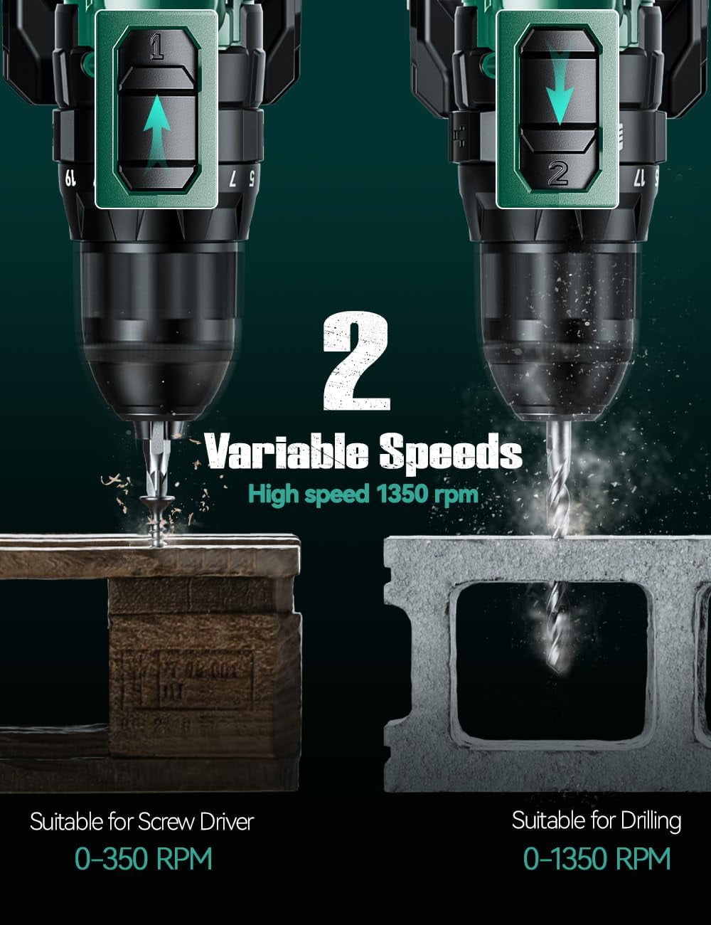 KIMO Hammer Drill - 20V 2X Battery Hammer Drill Cordless Drill Set