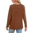 thumbnail image 5 of Fanxing Women Tops Long Sleeve Lightweight Jacquard Sleeve Knit Shirts Soft Crew Neck Underwear Blouse Basic Swaetshirts Coffee M, 5 of 8