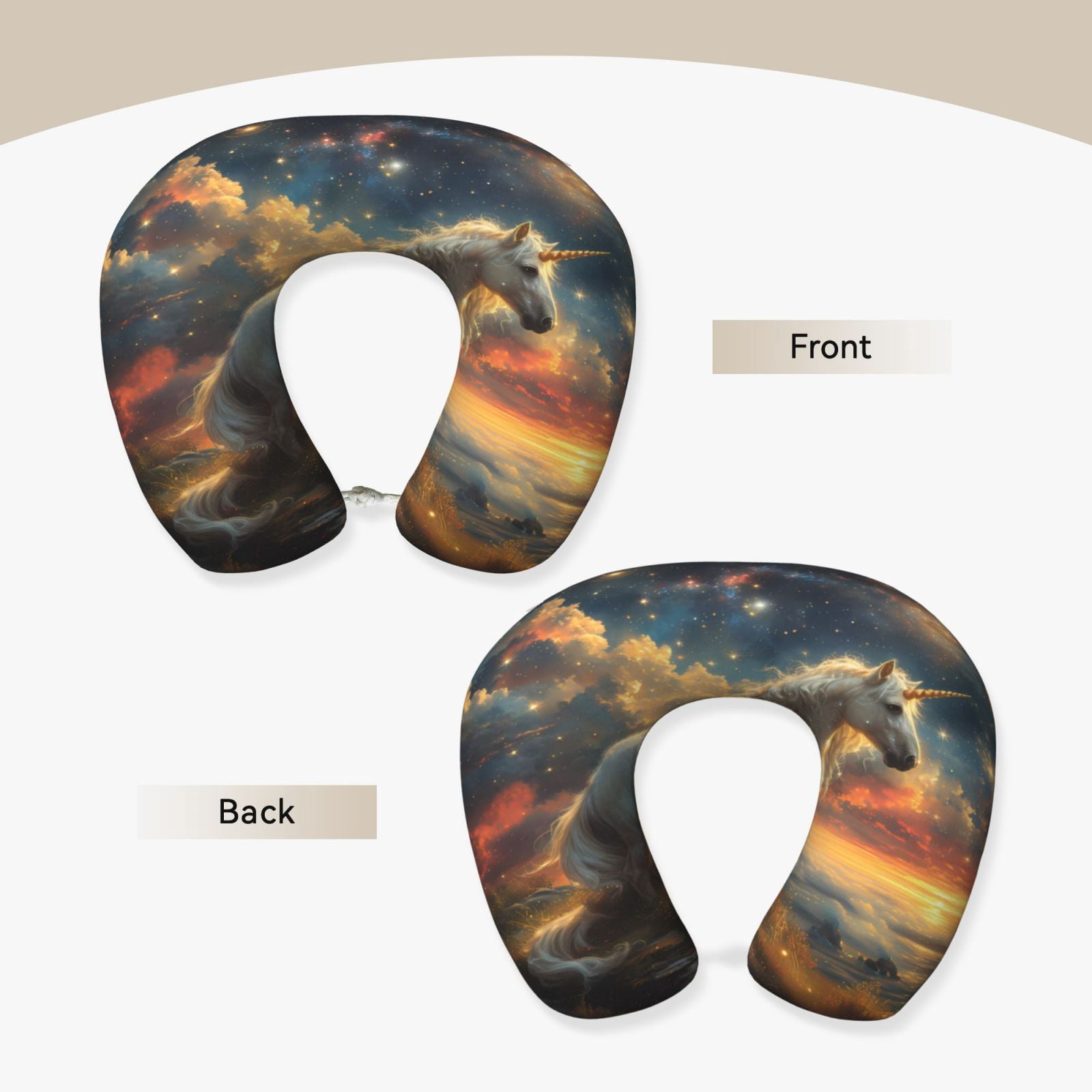 Xecao Starry Sky White Horse Print Memory Foam Cervical Neck Pillow Versatile U-Shaped Pillows for Home,Office,Camping,Travelling,Soft Washable Cover