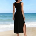 thumbnail image 4 of Women's Halter Dress Sleeveless Crew Neck Side Slit Midi Dresses Summer Casual Loose Stylish Beach Sundress (S, Black), 4 of 5
