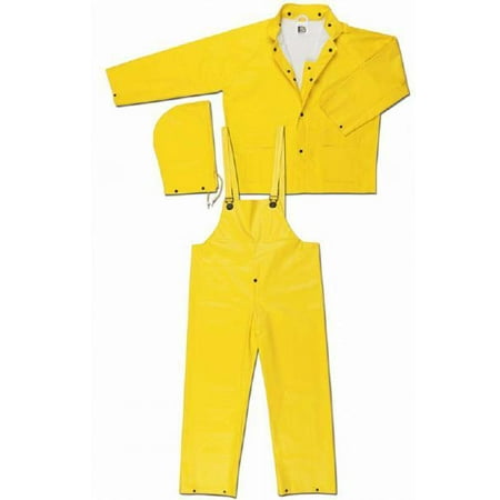 MCR Safety Yellow Wizard .28 mm Nylon And PVC 3-Piece Rain Suit With Detachable Hood And Bib Pants