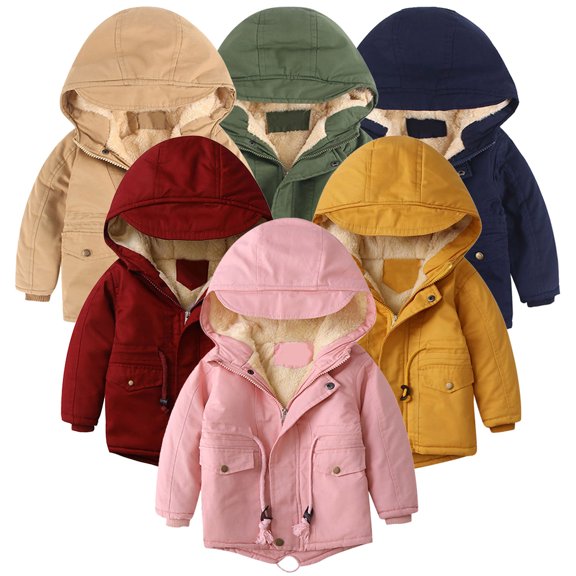 Toddler Kids Boys Girls Fleece Lined Hooded Parka Snap Button Winter 2-3 Years Windproof Lightweight Warm Outerwear