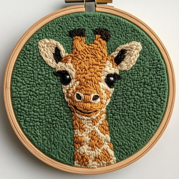 DIY Punch Needle kits A Cartoon Baby Giraffe Easy for Beginners Punch Needle Yarn Starter Embroidery Set for Craft lovers with Hoop for Home Decor 20x20cm(4)