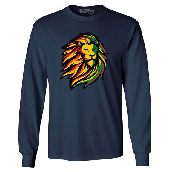 Shop4Ever Men's Juneteenth African History Lion Long Sleeve Shirt Medium Navy
