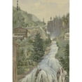 thumbnail image 2 of Georg Von Krieg 14x18 Black Ornate Wood Framed Double Matted Museum Art Print Titled - Alpine Brook with Houses, 2 of 5