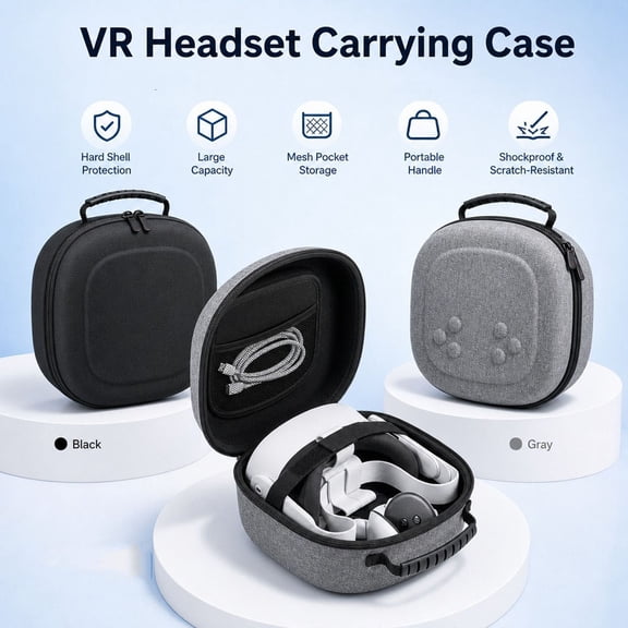 Hard Carrying Case for VR Headset and Controllers, Waterproof Shockproof Travel Storage Bag with Mesh Pocket for Accessories, Portable VR Headset Organizer for Home and Travel