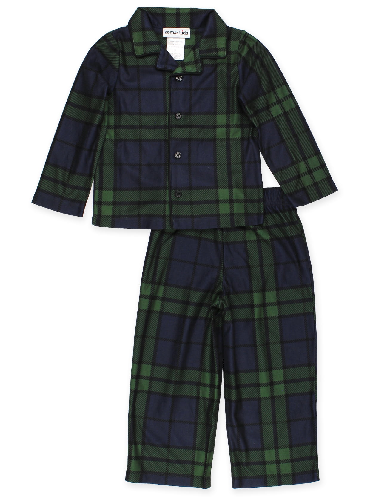 Kids Green & Black Plaid Flannel Set