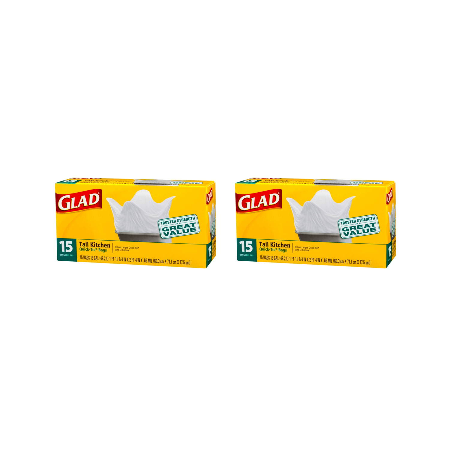 3 Pack Glad Quick-Tie Tall Kitchen Trash Bags, 13 Gallon, 45ct