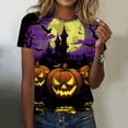thumbnail image 2 of felwors Plus Size Halloween T Shirt Women Funny Graphic Print Fall Short Sleeve Tee Tops Purple, L, 2 of 7