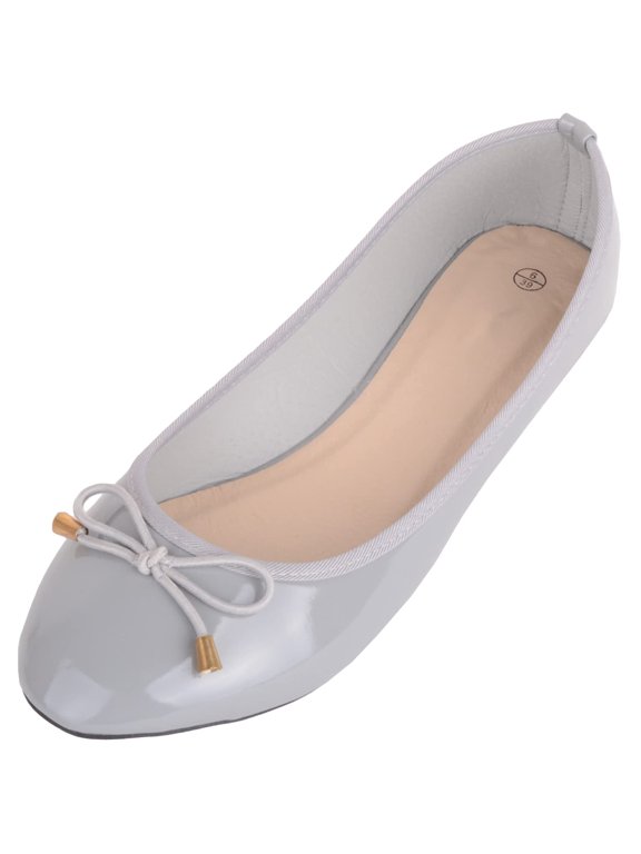 Womens Slip On Faux Patent Leather Smart Casual Work School Ballerina Style Dolly Shoes - Grey - US 9