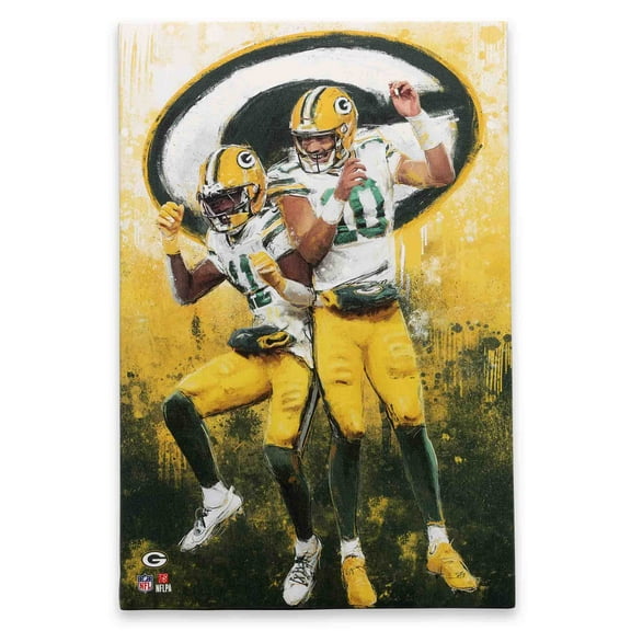 NFL Green Bay Packers Jayden Reed & Jordan Love Painterly Graffiti Canvas Wall Decor for Man Cave, Office, or Game Room