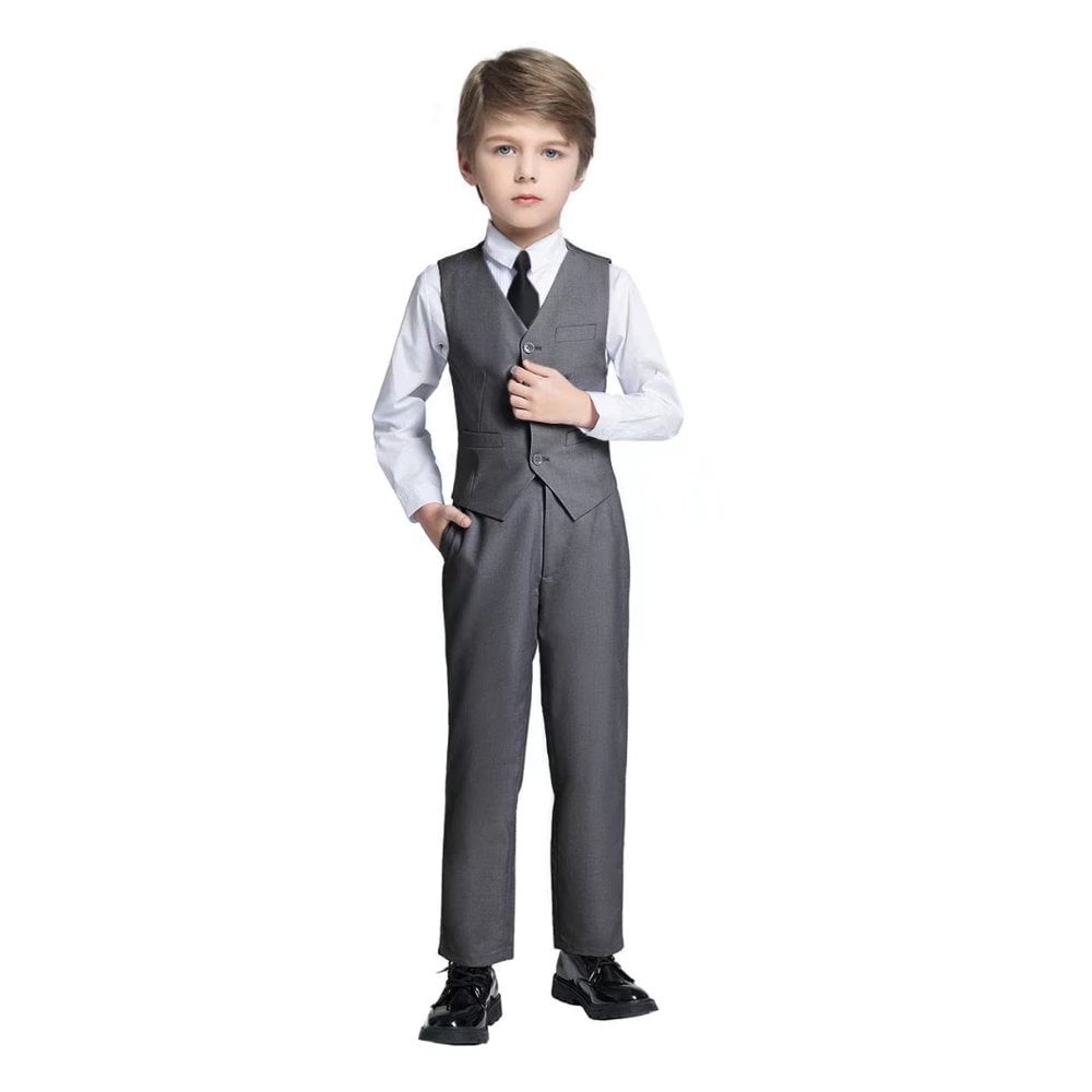 Costume Garcon Costume Enfant Anneau Porteur Tenue Enfant en Bas Age 4Pcs Costume Ensemble de Premiere Communion Costumes pour les Garcons Taille Bleu