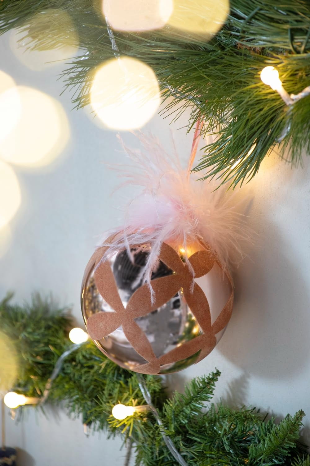 Set of 4 Glass Christmas Ball Ornaments with Flocking Feather and Painting Design by Riccardo Tree Decor