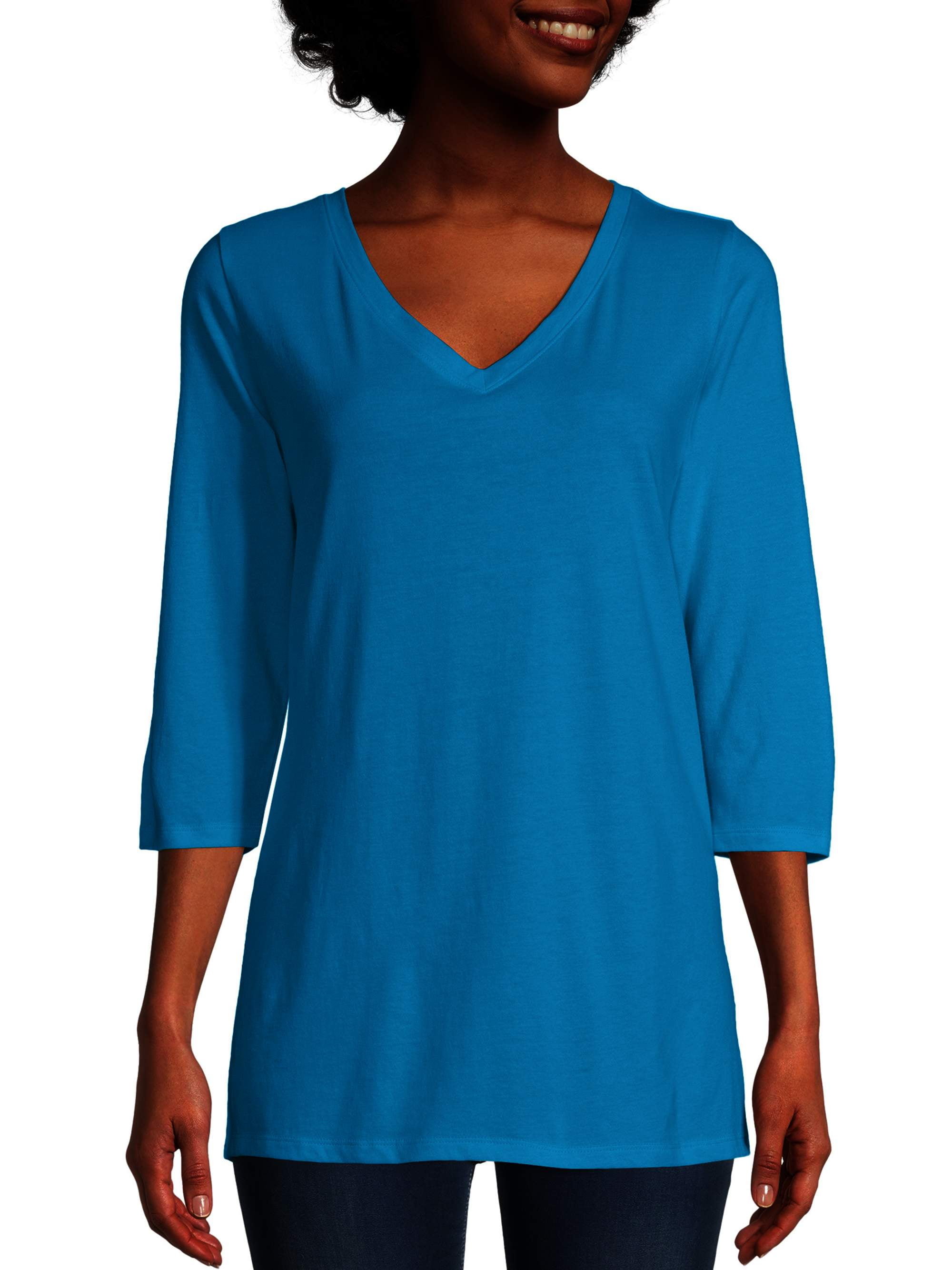 Hanes 3/4 Sleeve Flowy V-Neck T-Shirt 