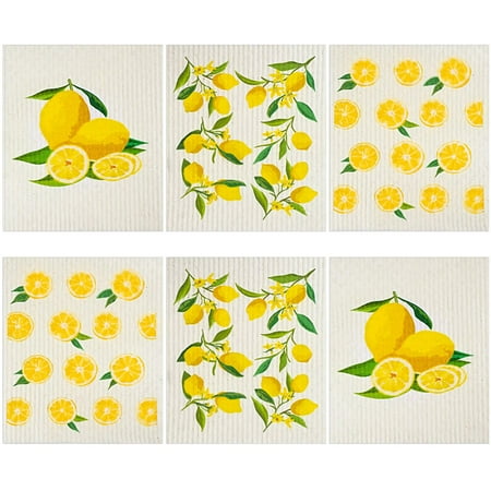 

Sparkling Citrus Set: 6 Lemon Swedish Kitchen Dishcloths - Ultra Absorbent Odor-Free and Reusable - Perfect for Effortless Kitchen Cleaning and Countertop Wiping