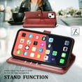 thumbnail image 4 of Wallet Case for iPhone 14 Magnetic Clasp Folio Kickstand Premium Leather Case with Hand Strap, [RFID Blocking] Credit Card Slots Shockproof TPU Inner Cover For iPhone 14, Red, 4 of 9