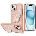 thumbnail image 5 of XPM for Apple iPhone 15 Phone Case, Butterfly Moveable Grip 3D Pop Stand Full Diamond Bling Sparkling TPU Fashion Hybrid Cover for iPhone 15 (Rose Gold), 5 of 8