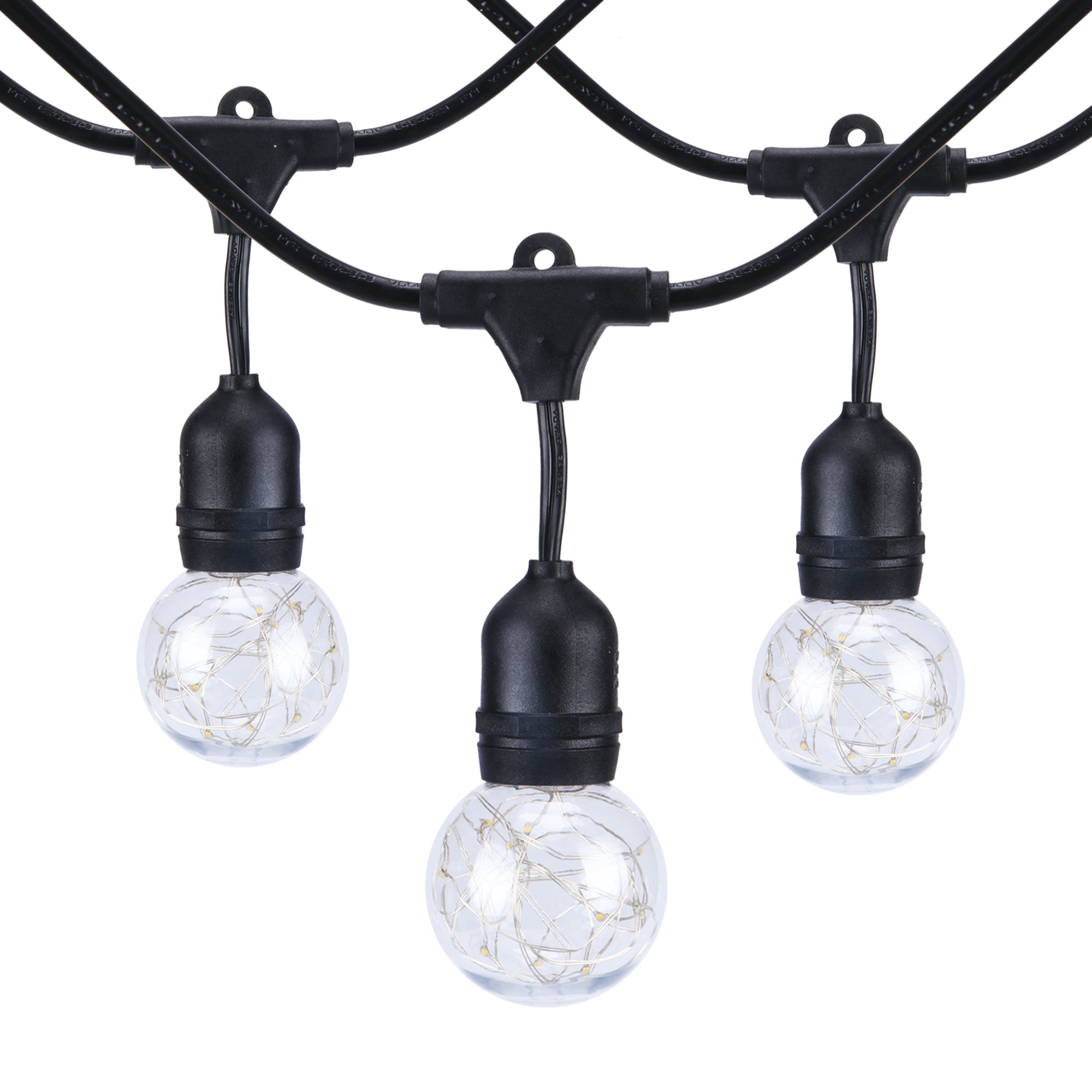 Better Homes & Gardens 110 Volts Electric 14.8 feet 10 Count G60 Clear Plastic Bulbs Black Wire LED String Lights for Outdoor and Indoor Use