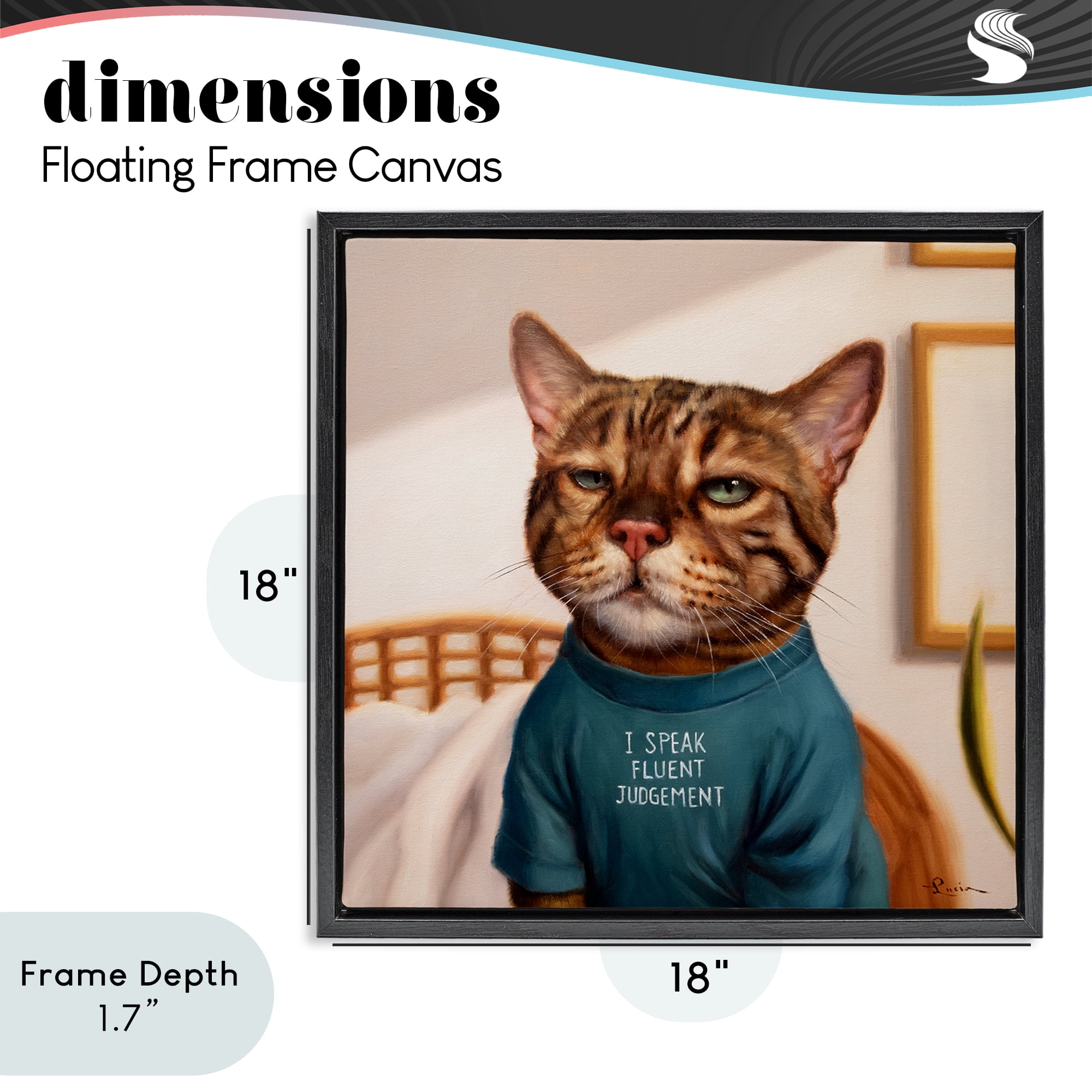 Stupell Industries Cattitude Speak Fluent Judgement Black Framed Floater Canvas Wall Art, design by Lucia Heffernan