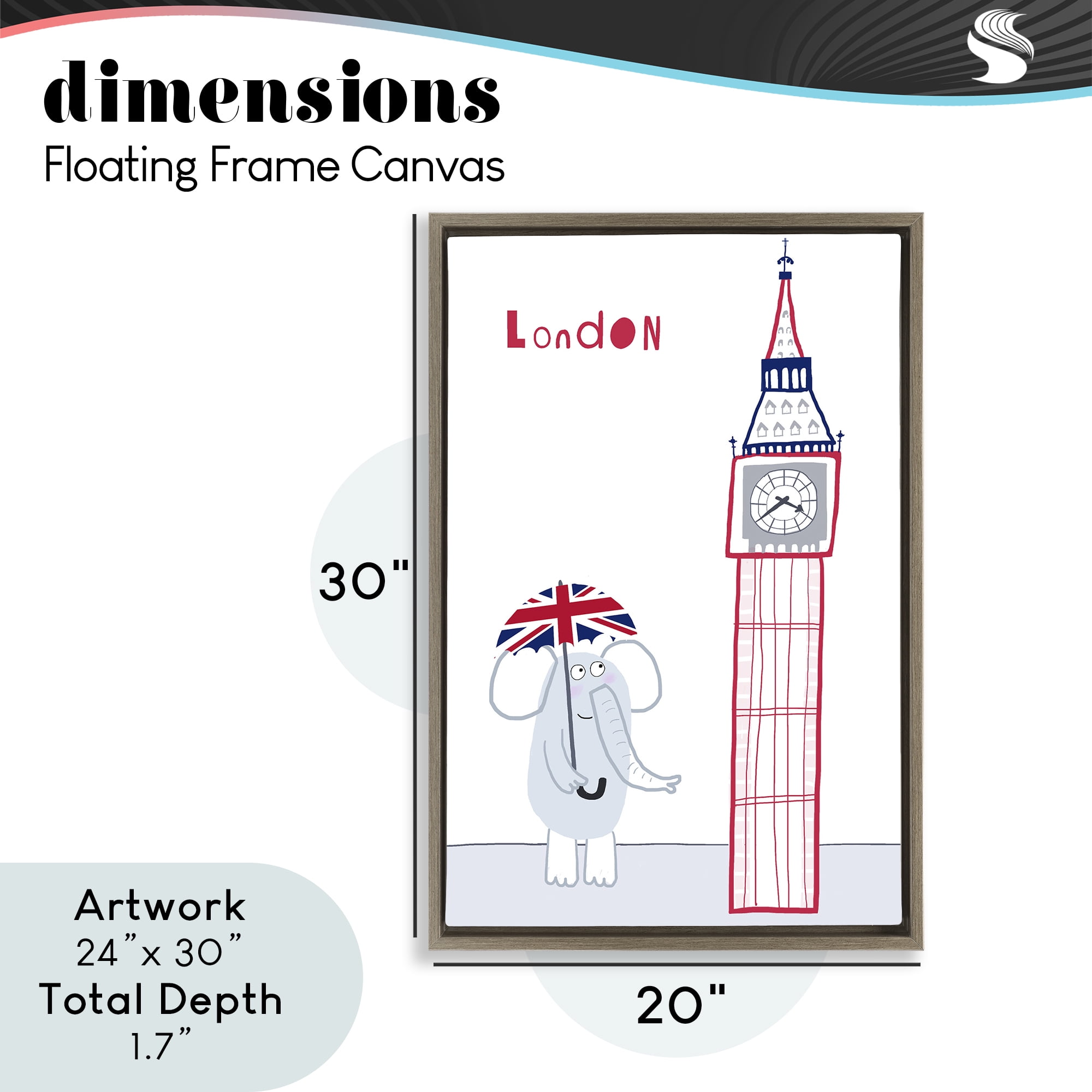 Elephant & Big Ben London Brown Framed Floater Canvas Wall Art, design by Carla Daly