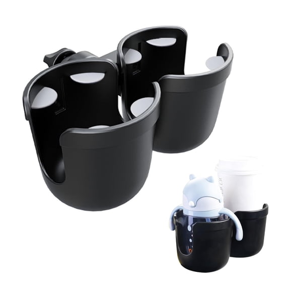 Universal 360°Rotation Dual Cup Holder for Baby Stroller, Adjustable 2 in 1 Double Stroller Cup Holder Attachment for Bike, Wheelchair, Scooter